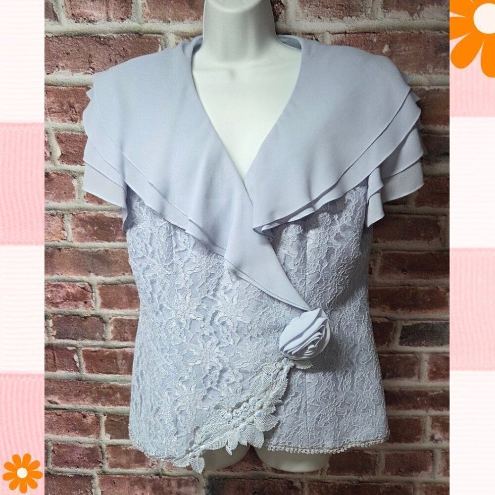 Patra Floral Lace Blazer Jacket | Women’s 13/14 | Light‎ Blue Short Sleeve